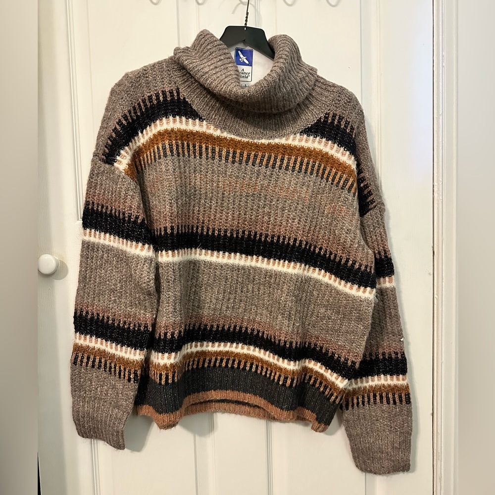 Charlie B striped cowl neck sweater NWT